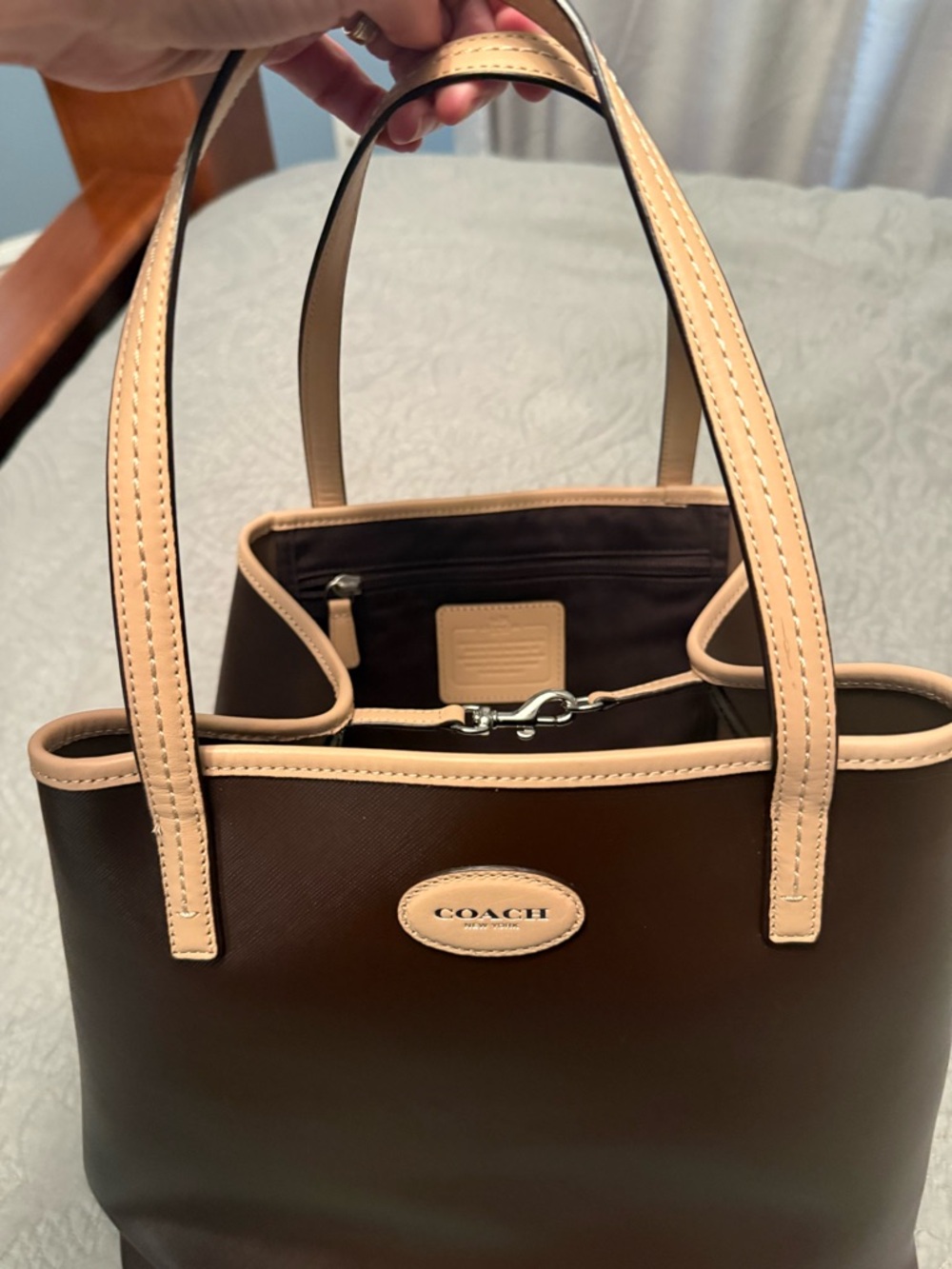Like New Coach Dark Brown Tote with Tan Trim - Picture 7 of 13